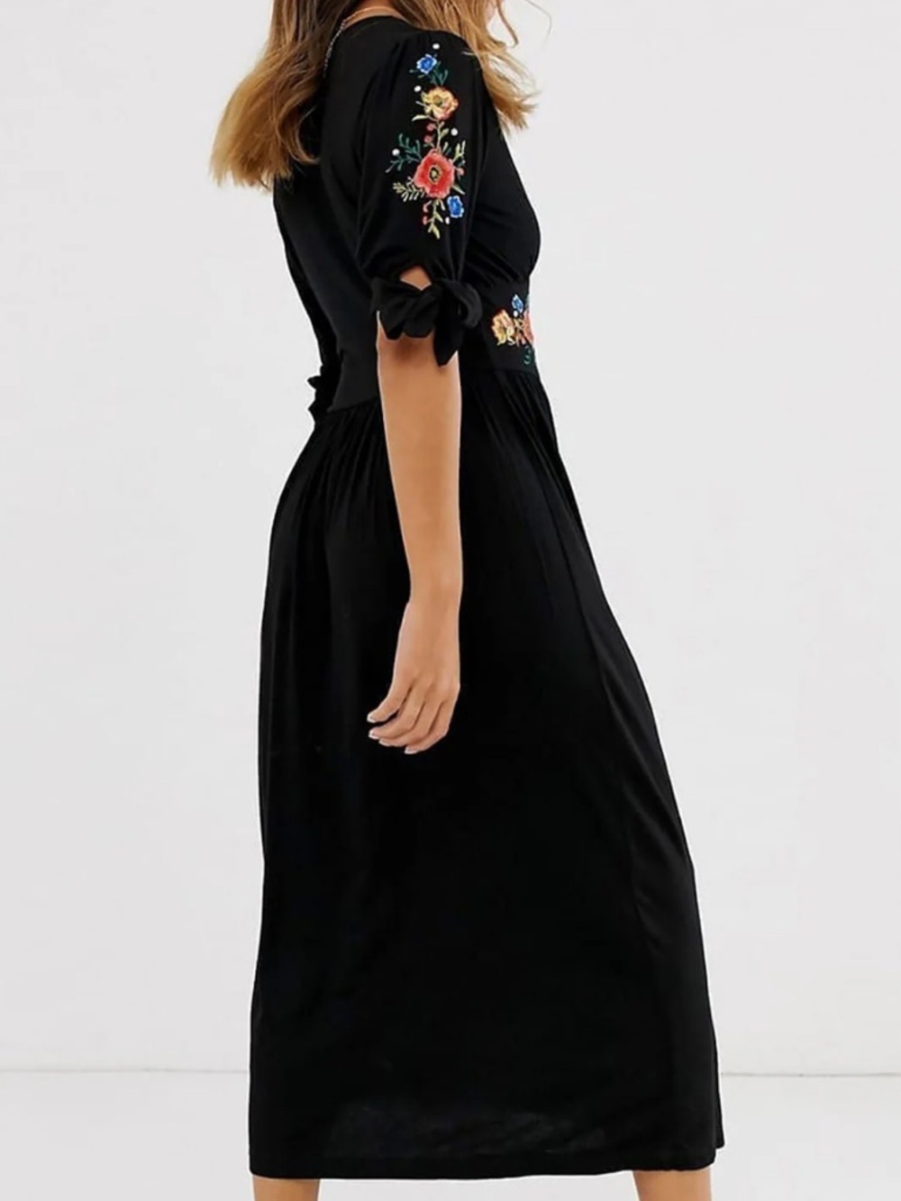 ASOS DESIGN Embroidered Midi Button Through Tea Dress Black Fit & Flare Size 10 - Picture 10 of 15